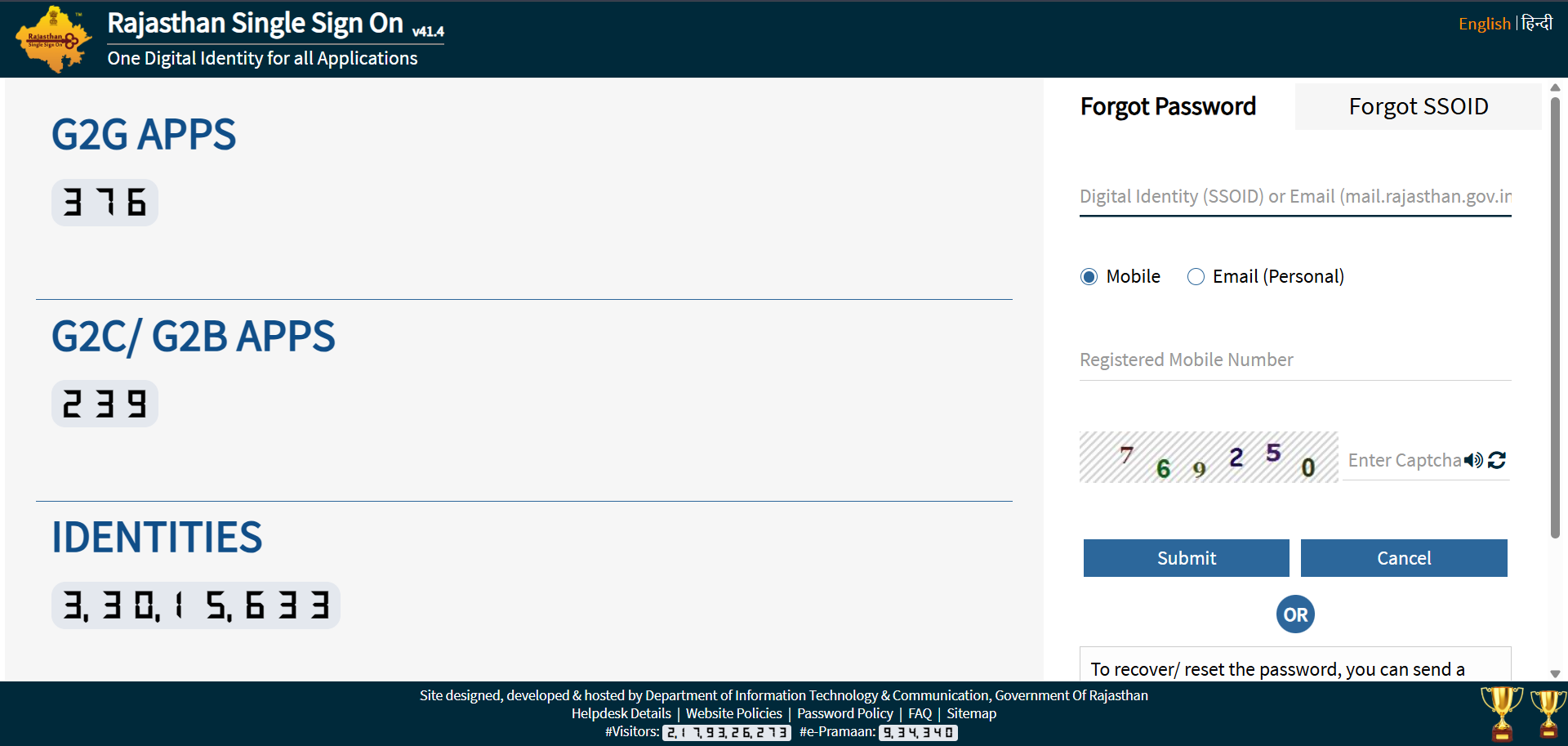 SSO ID Password forgot portal